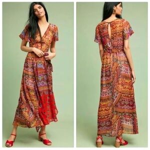 Anthropologie Akemi + Kim Murol Belted Pattern Colorful Maxi Dress